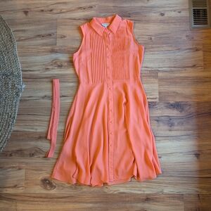 Nanette Lepore Orange Sleeveless Midi Sundress Notched Collar
